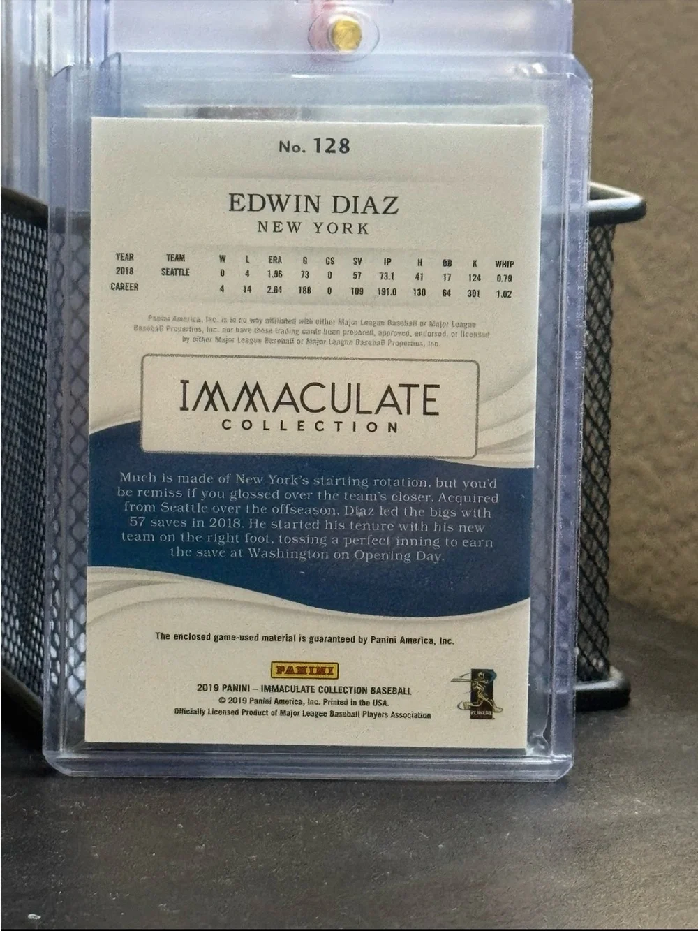 Edwin Diaz 2019 Panini Immaculate Collection game used patch - Picture 2 of 2